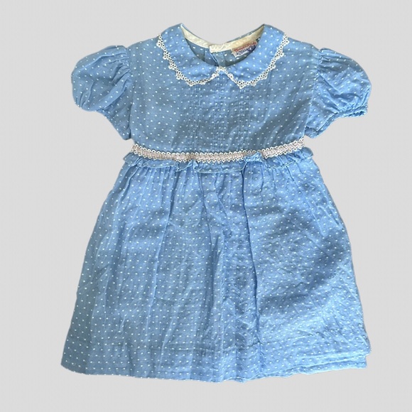 Vintage 1940/50s Twinkle Frocks by Kiddies Pal Blue Polka Dot Little Girls Dress - Picture 3 of 7